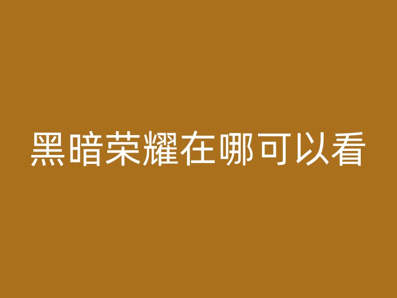 黑暗荣耀在哪可以看