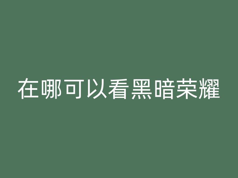 在哪可以看黑暗荣耀